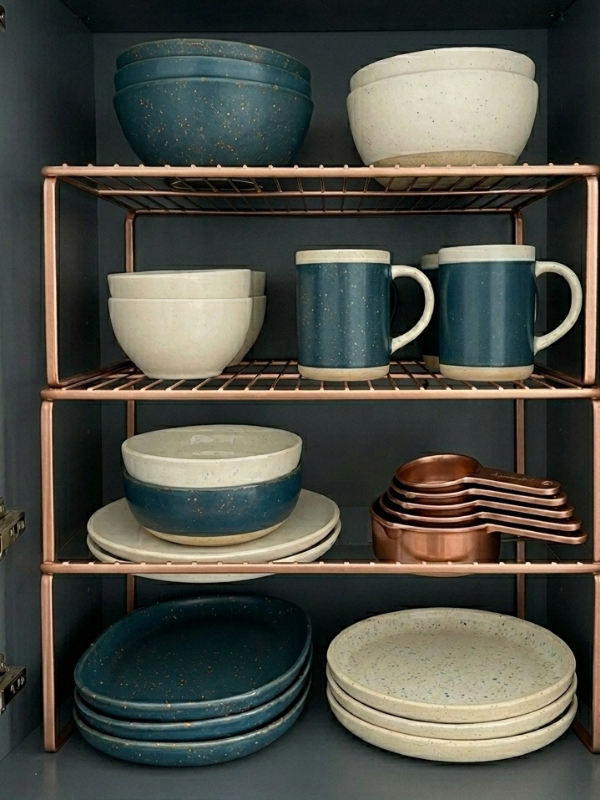 stackable cabinet shelf organizer